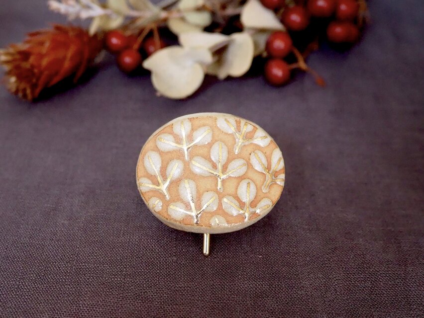 陶器のポニーフック　『Leaf pattern 冬』