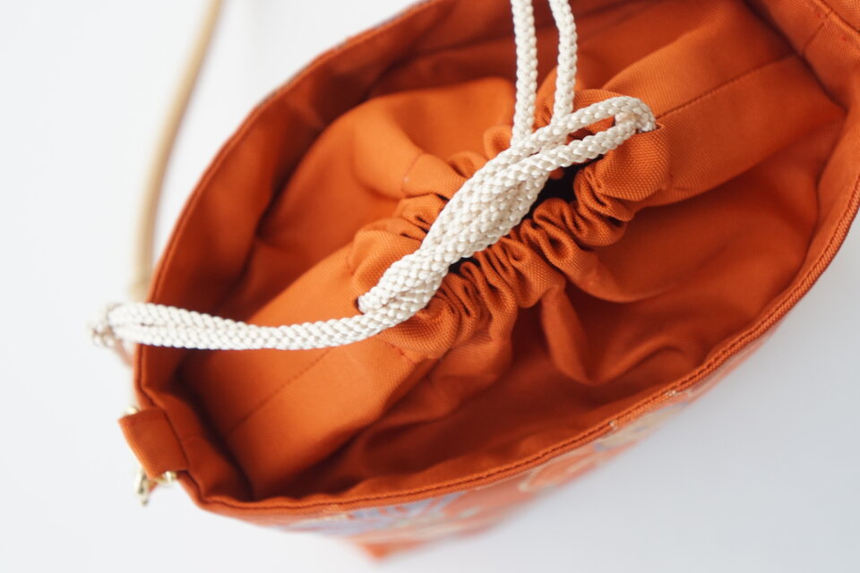 花鳥模様 橙色 シルク帯 リメイク ショルダーバッグ】日常使い