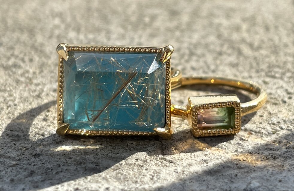 バイカラートルマリン バゲットカット シルバーSV925リング | iichi