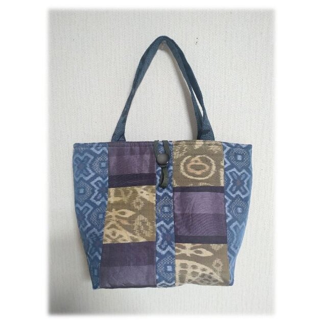 97　紫系　サステイナブルトートバッグ 　村山大島　パッチワーク　１点のみ　　サブバッグ　お散歩バッグ　キルティング