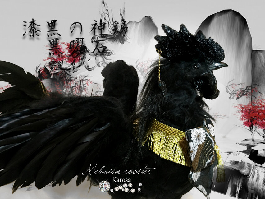 漆黒の神鶏 黒曜石 メラニズム 黒鳥 羊毛フェルト アートドール | iichi