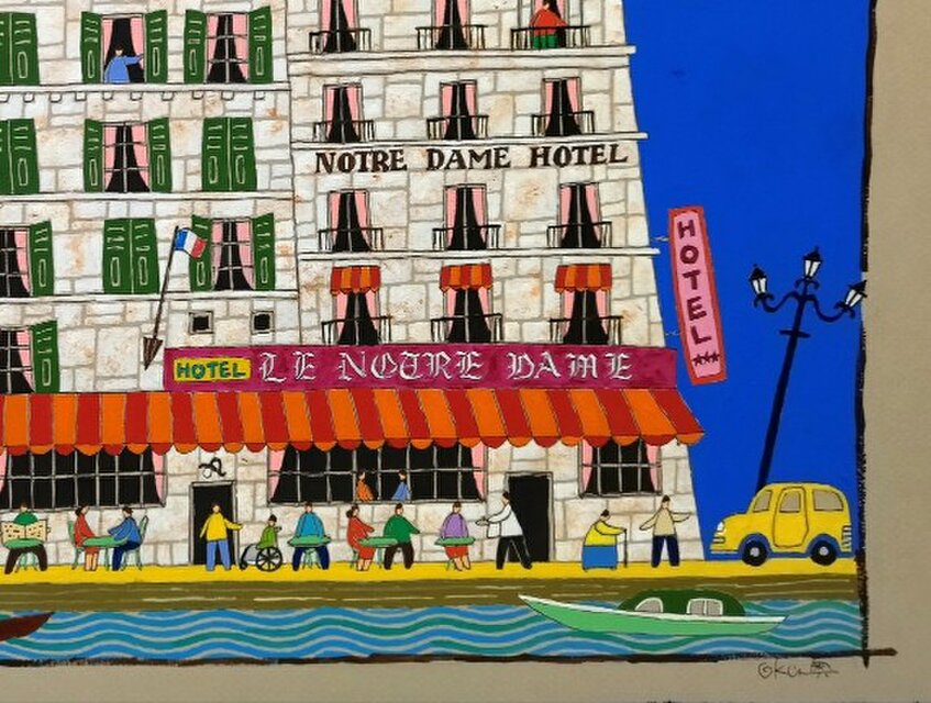 水彩画原画 パリのホテル「ノートルダム」-
