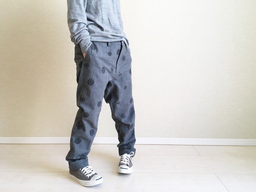 ちょいほそパンツ002/刺繍の起毛グレー