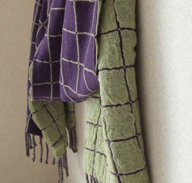 手織りカシミア＆コットンストール・・さわらび