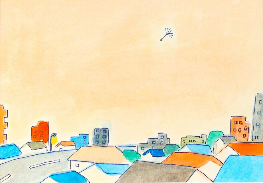 原画「夕方の町並み」水彩イラスト ※木製額縁入り | iichi 日々の