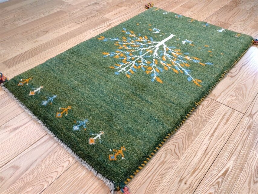 【母の日】ペルシャ　ギャッベ  玄関マット　83×57  茜色　生命の木　花手織り絨毯