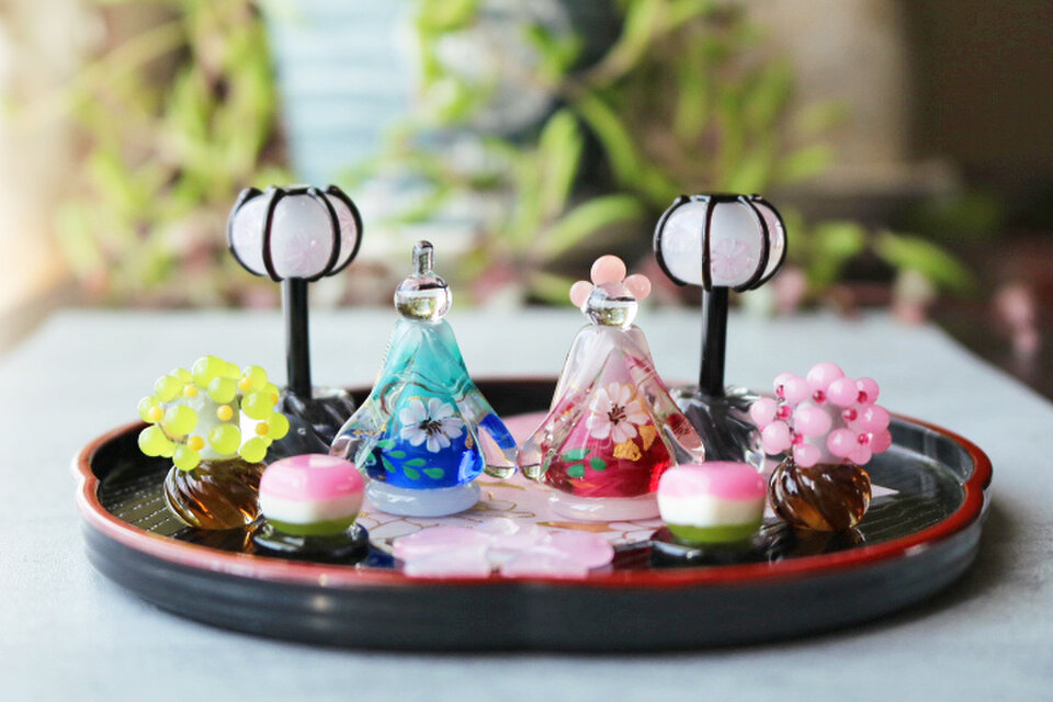 ☆新春セール！！2/28まで☆2023年雛祭り　新作とんぼ玉雛人形 ガラスの小さな卓上ひな人形10