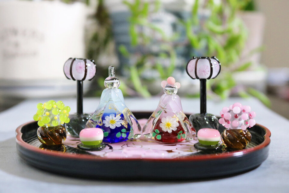 ☆新春セール！！2/28まで☆2023年雛祭り　新作とんぼ玉雛人形 ガラスの小さな卓上ひな人形12