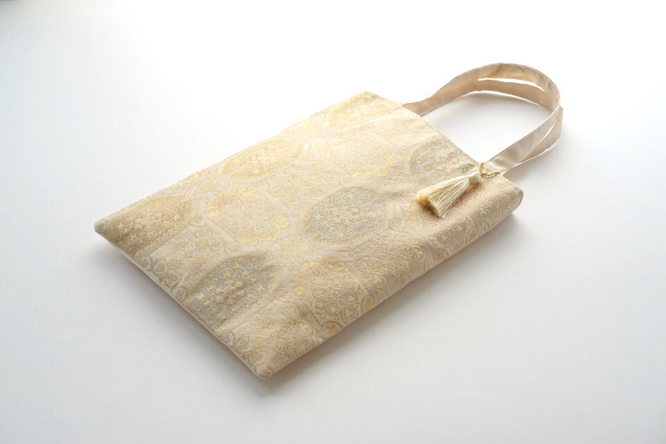 草木染 花唐草 帯リメイク 軽量 ミニサブバッグ フォーマルバッグ