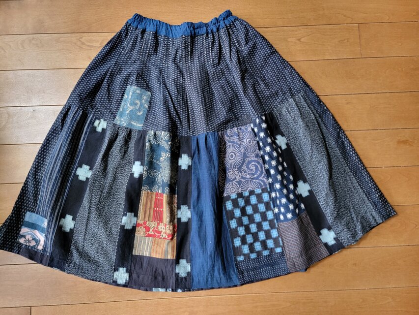 着物リメイク 古布 手作り 絣 型染め パッチ スカート | iichi 日々の