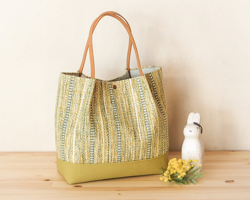 春色ミックスツイード調手織り布のふんわりトート（ミモザ）