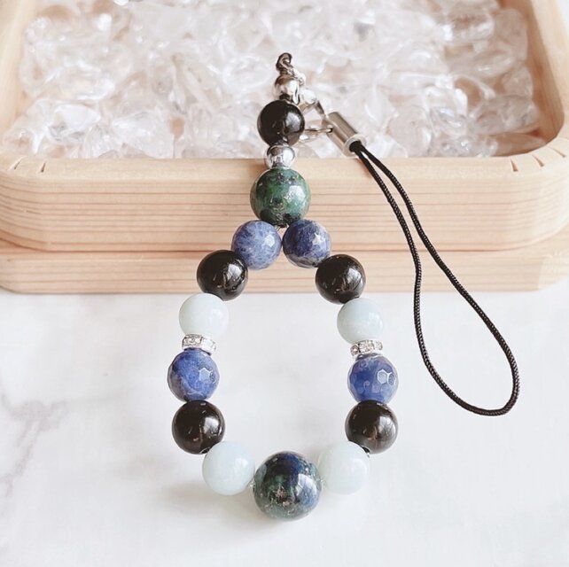 【受験本番で自分の力を最大限に最大限に発揮！】クリソコラ・アマゾナイト 天然石 ストラップ No366S