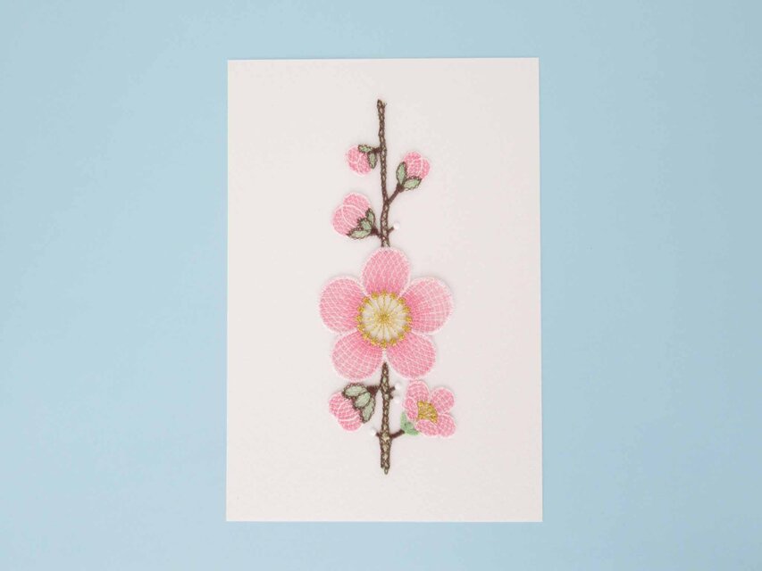 刺繍カード 春の花 （ピンク） | iichi 日々の暮らしを心地よくする 
