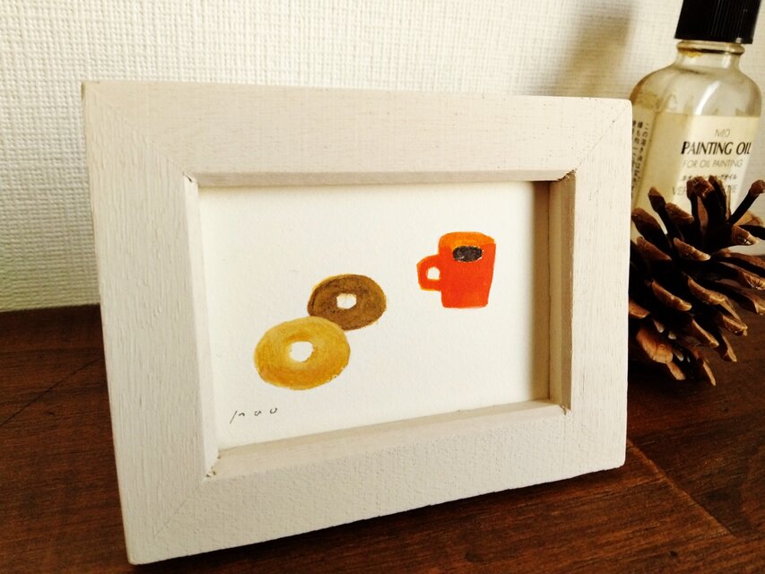 小さな絵 原画「ドーナツ」※木製ミニ額縁入り | iichi 日々の暮らしを