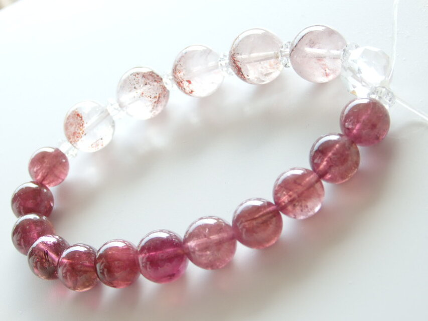 ルベライト　ストロベリーファントムクォーツ　超稀少石　ブレスレット