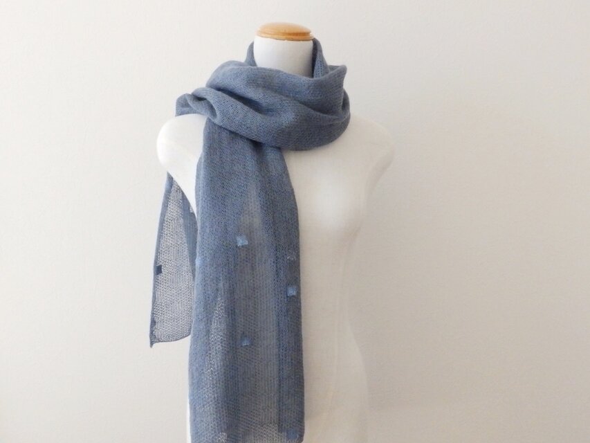 麻（ラミー）とキッドモヘアのパーツ入りストール