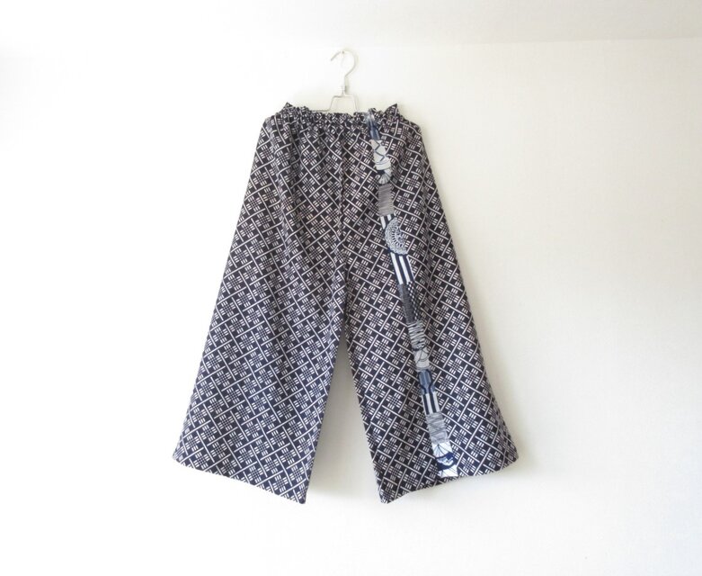 ☆浴衣ガウチョパンツ☆パッチワーク＆刺し子♪/31kg74