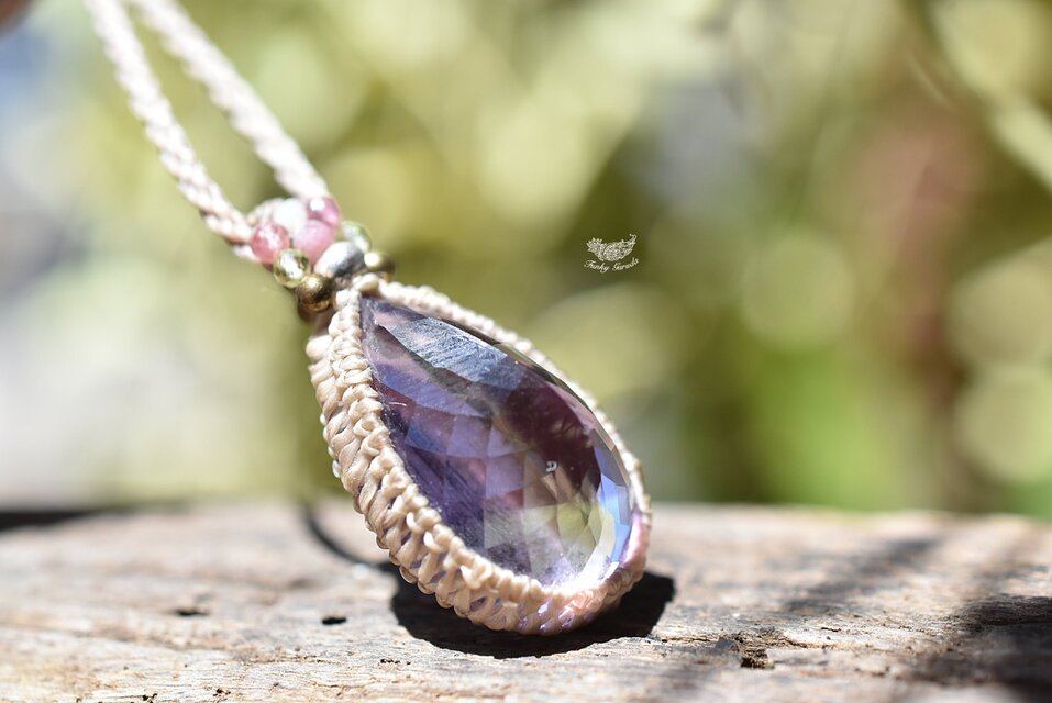 ファセットカット宝石☆アメジスト マクラメネックレス1002 | iichi