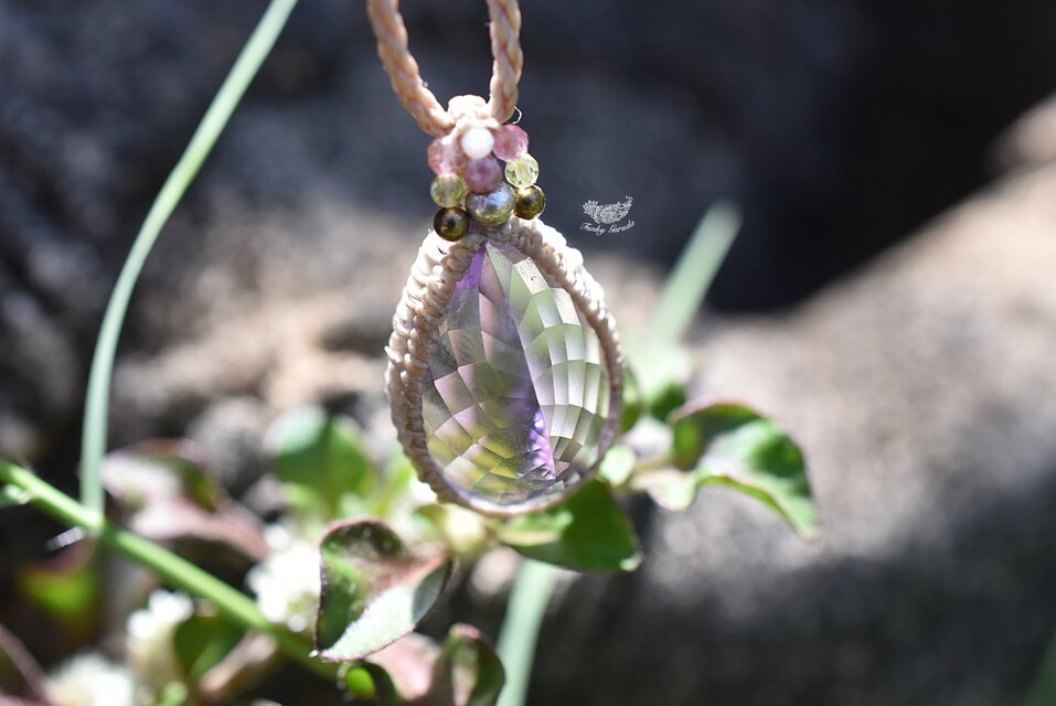 ファセットカット宝石☆アメジスト マクラメネックレス1002 | iichi