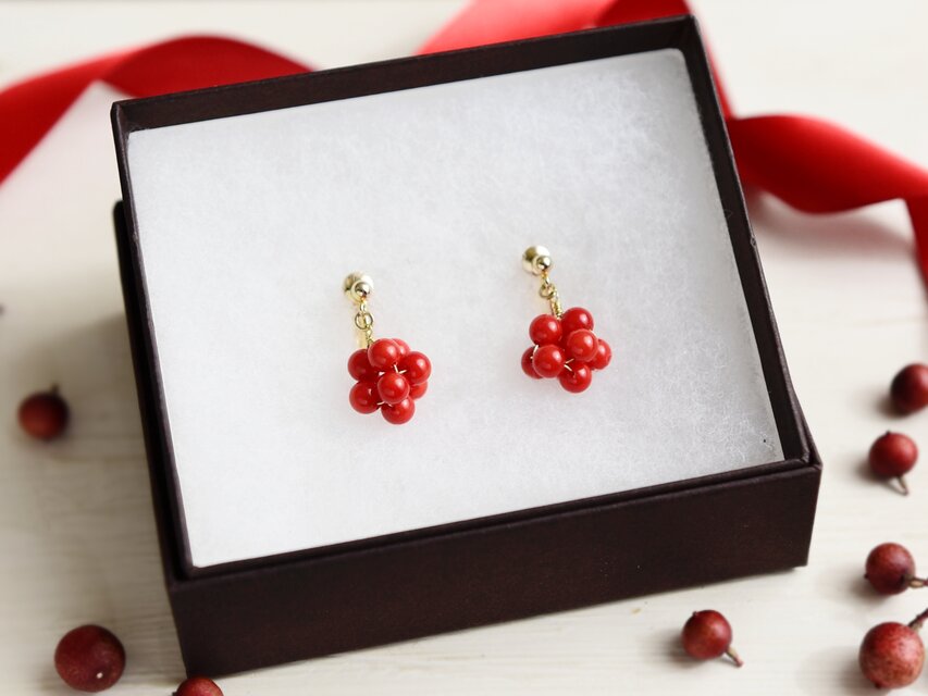 【イヤリング】木苺 ベリー Ⅱ・赤珊瑚