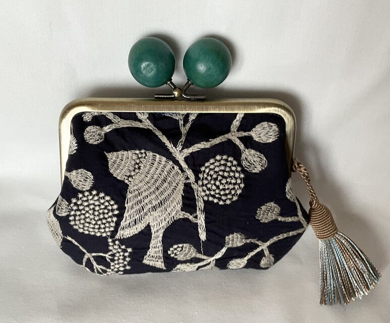 点と線模様製作所　バードガーデン　木玉親子がま口ミニ財布　