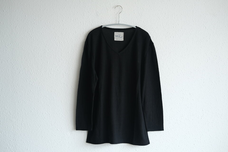 リネンコットンアンダーウェア　9分袖（黒・メンズMサイズ）