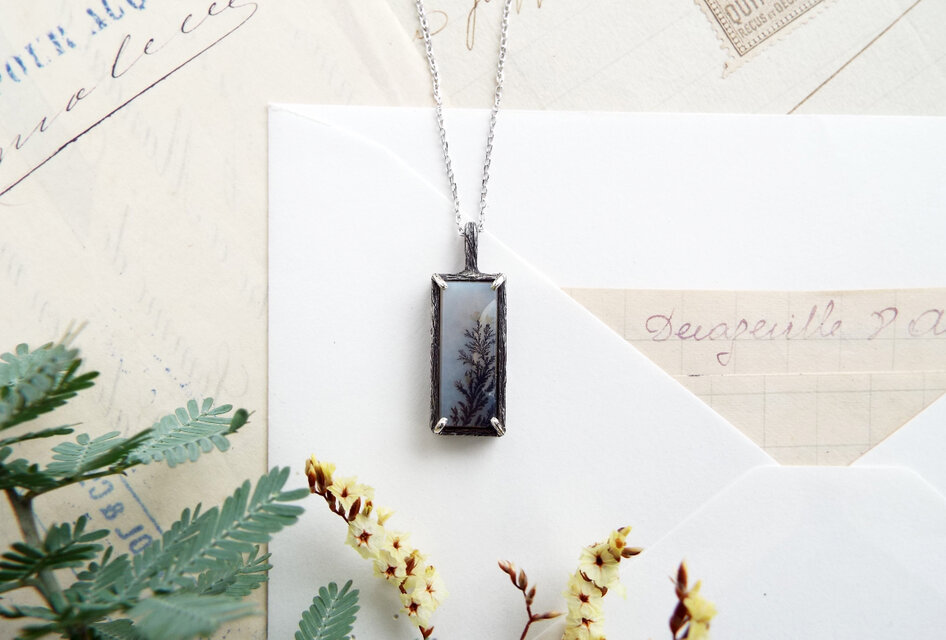 【一点物】枝と鳥とアゲートのネックレス