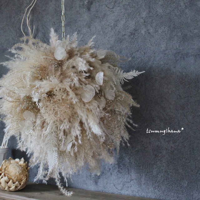 りっちゃん　パンパスグラスのフライングリース 冬りなっちさま専用支度〜パンパスグラスのフライングリース○ドライ