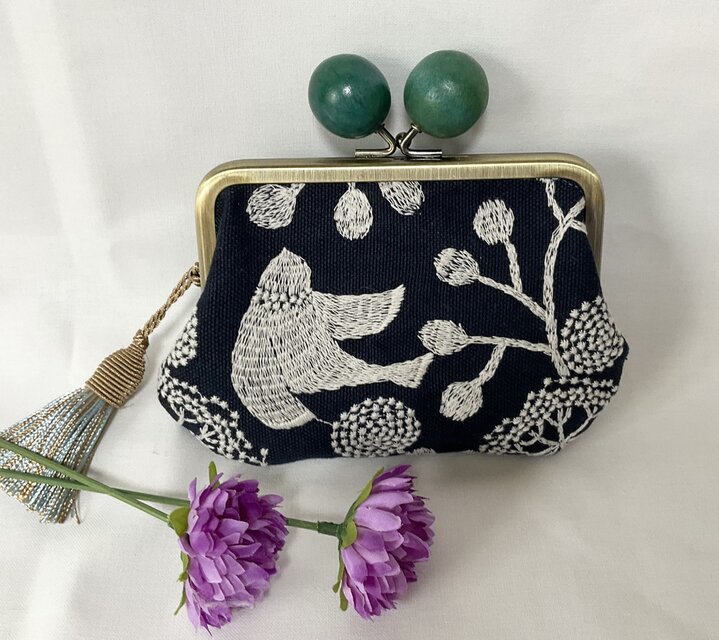 点と線模様製作所　バードガーデン　木玉親子がま口ミニ財布　