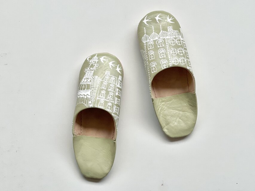 最後の1足！バブーシュ（革スリッパ）ピスタチオグリーン