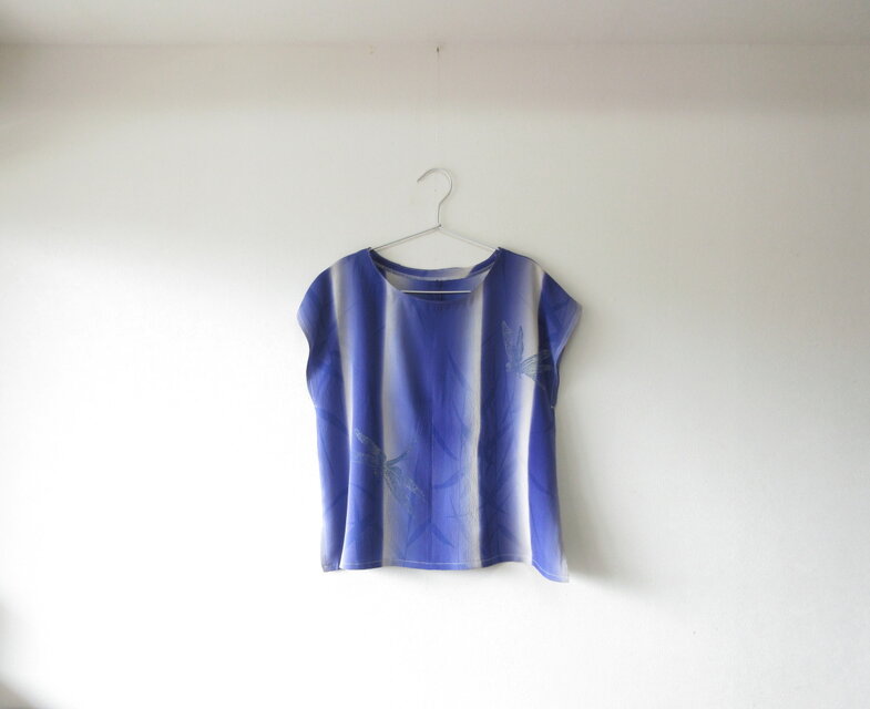 ☆縮緬着物ブラウス♪トンボ柄☆/31kb89