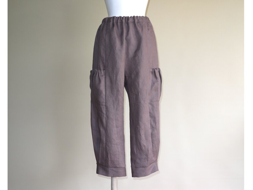 ☆サイドポケットパンツ◇ブラウン　リネン100％◇フリーサイズ