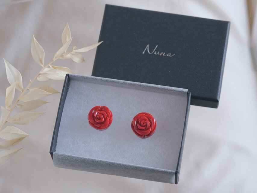 赤珊瑚ピアス・イヤリング African coral earring バラ 薔薇 ローズ