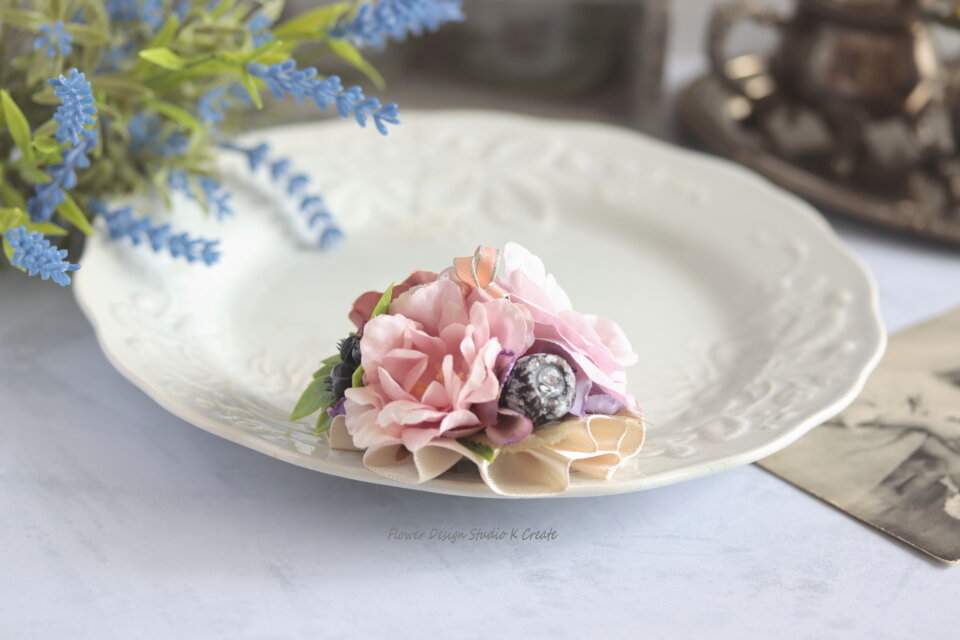 ピンクの薔薇とオレンジローズのヘアゴム お花 オレンジ ヘアゴム 薔薇