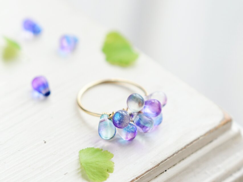 【リング・指輪】雨のあと うるツヤな紫陽花 ハンドメイド