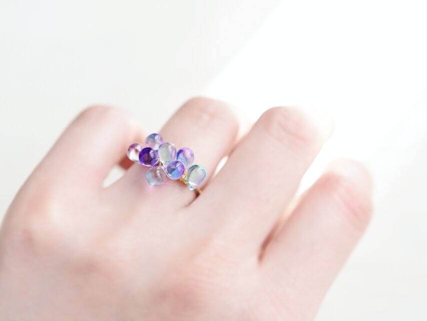 【リング・指輪】雨のあと うるツヤな紫陽花 ハンドメイド