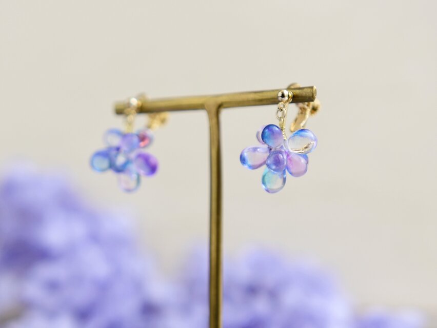 リニューアル【イヤリング】紫陽花 ガラス