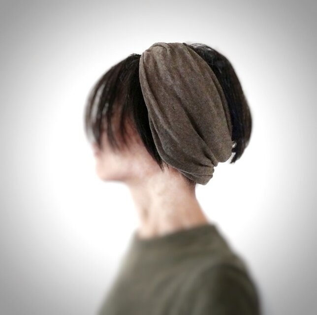 ターバンなヘアバンド　竺カーキニット　送料無料