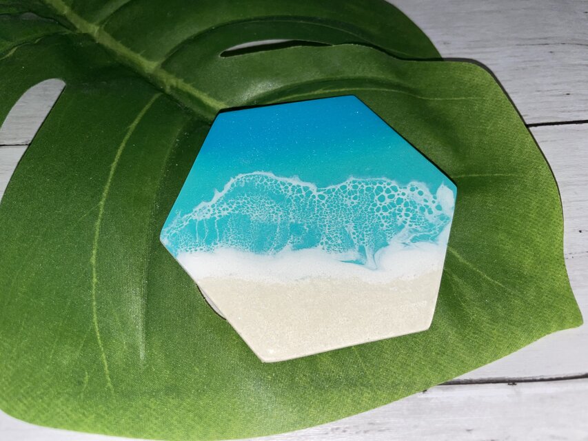 オーシャンアート 波レジンアート コースター 海 ターコイズブルー【CH-02】