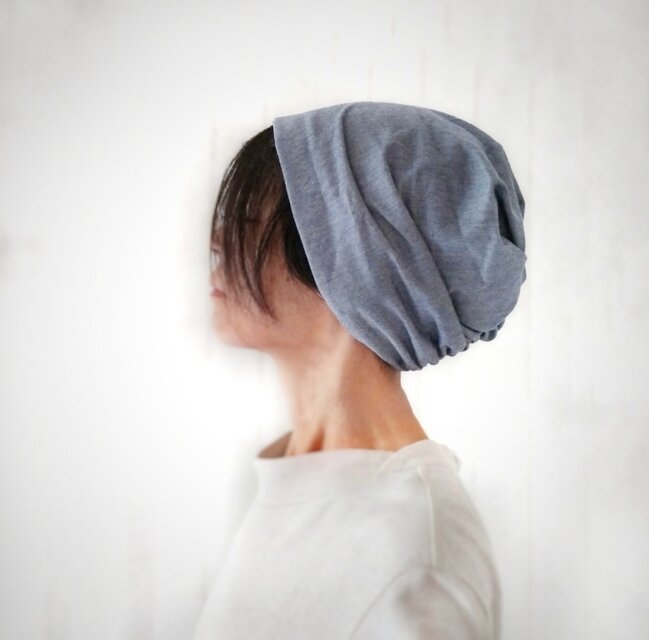 ターバンな帽子　ヘリンボーンブルー　送料無料