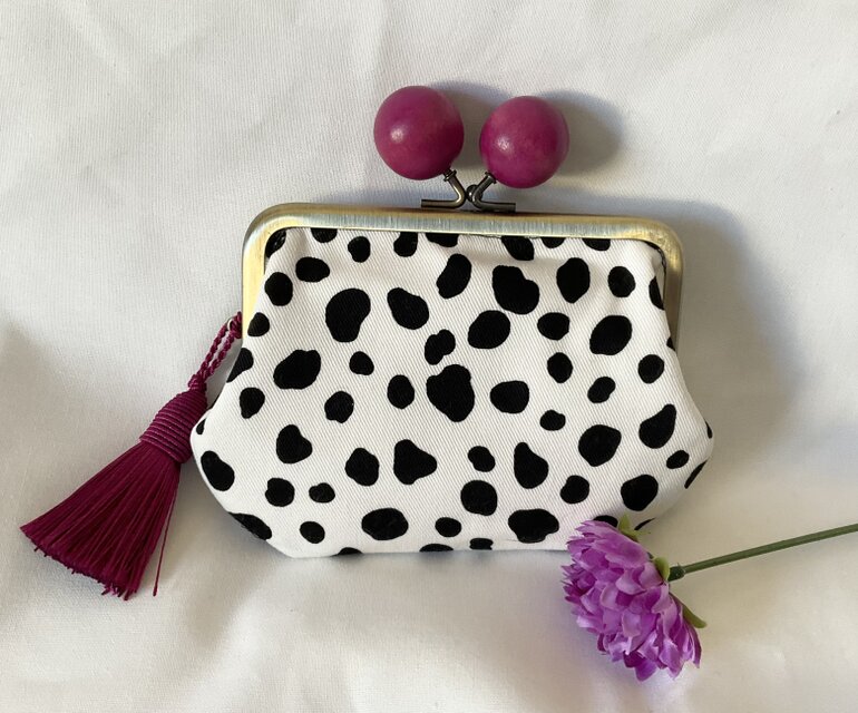 ダルメシアン柄　木玉親子がま口ミニ財布　