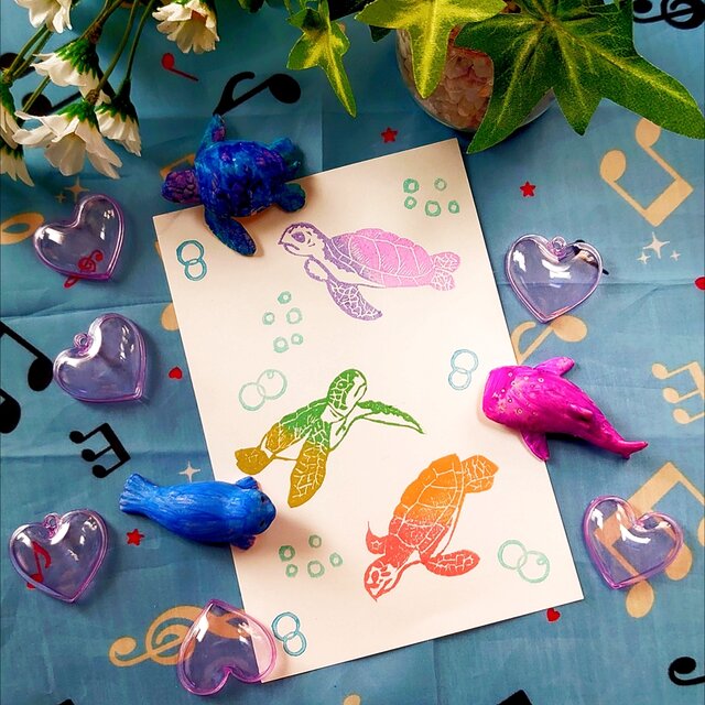 消しゴムはんこ「ウミガメ」６個