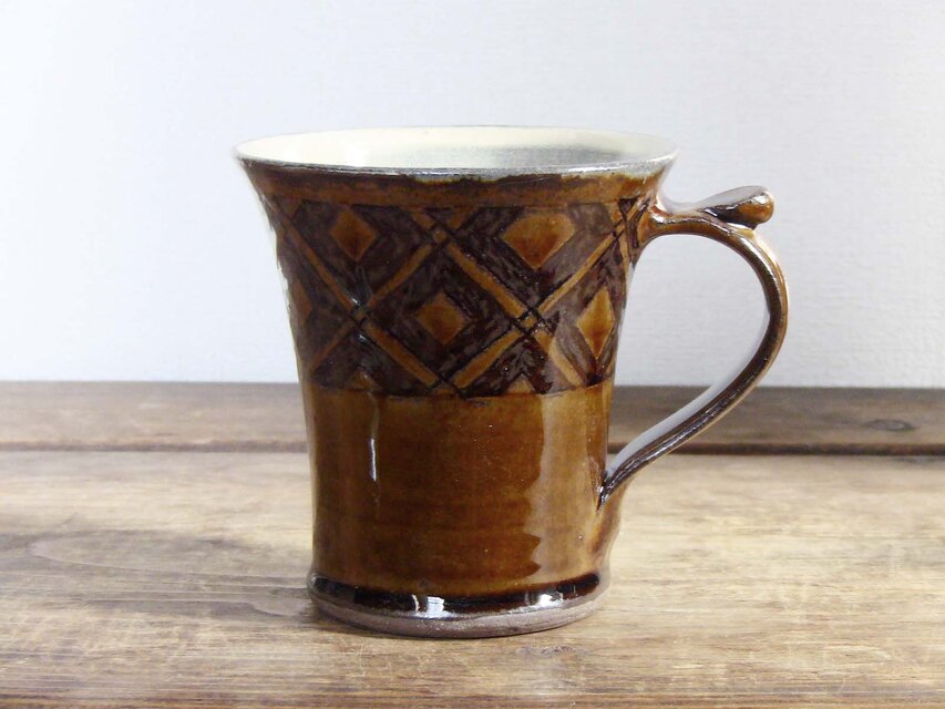 格子マグカップ（飴）