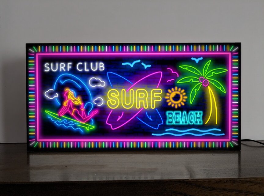 【オーダー無料】 サーフィン サーフスポット ハワイ カリフォルニア サーフショップ 店舗 自宅 壁掛け 看板 ライトBOX 電飾看板 電光看板