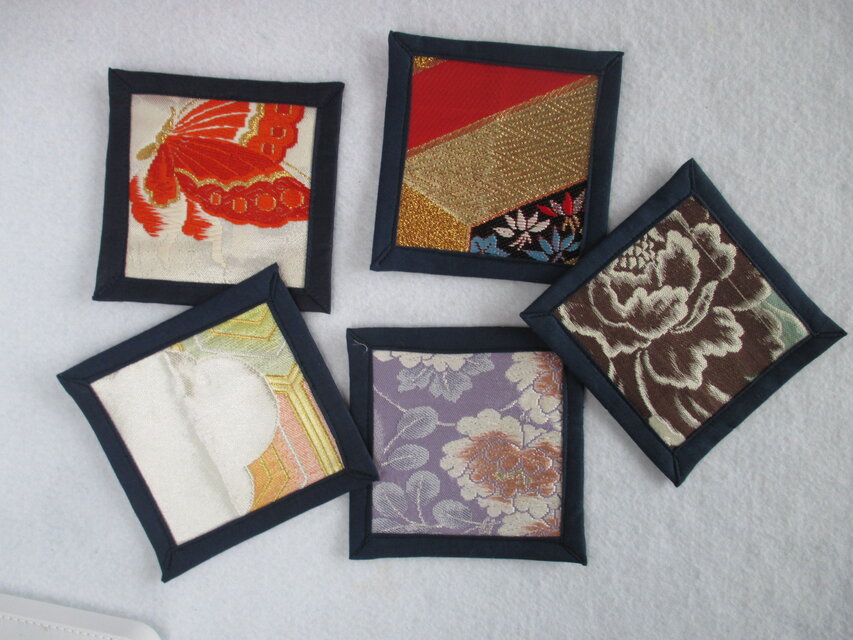 i34　帯 コースター　オリジナルデザイン　5枚セット  送料無料　茶たく　和柄　和風　1点もの　おしゃれ