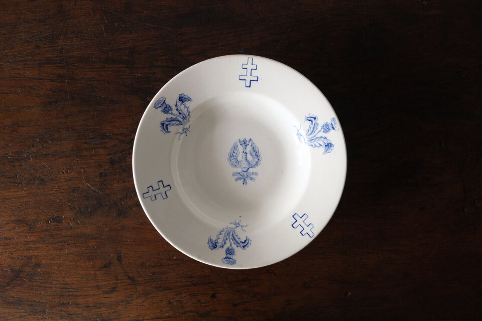 古いロレーヌ紋様のLunville リュネヴィル窯 リムプレート 丸皿 / 1900