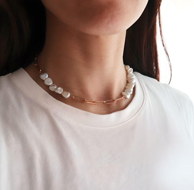 J15 バロックパール 真珠 ネックレス デザイン シルバー 6月誕生石