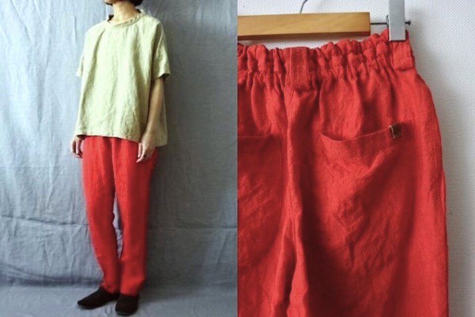 【受注制作】スカーレット/天日干し40リネン　ゆるりパンツ