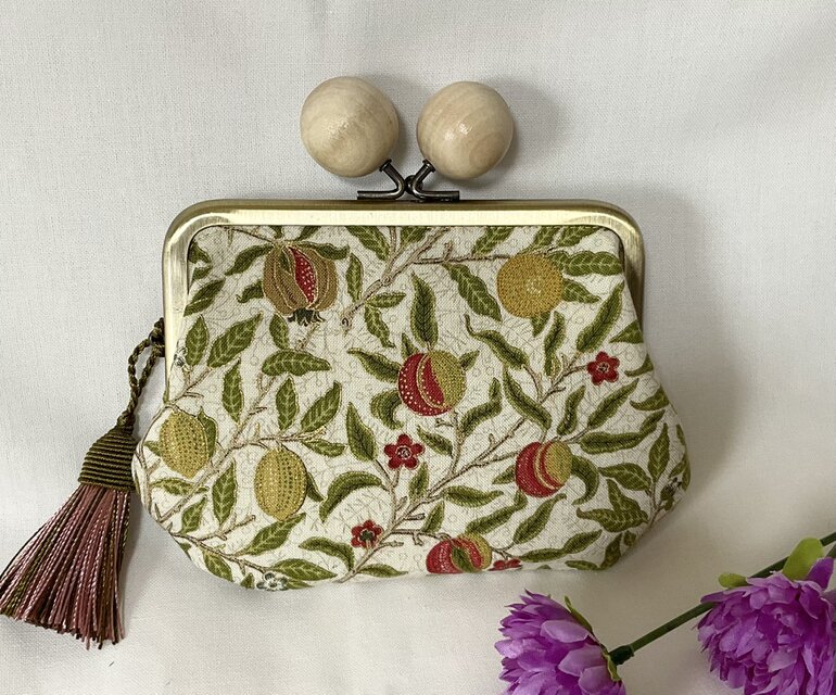 ウイリアムモリス　フルーツ　ザクロ　木玉親子がま口ミニ財布　