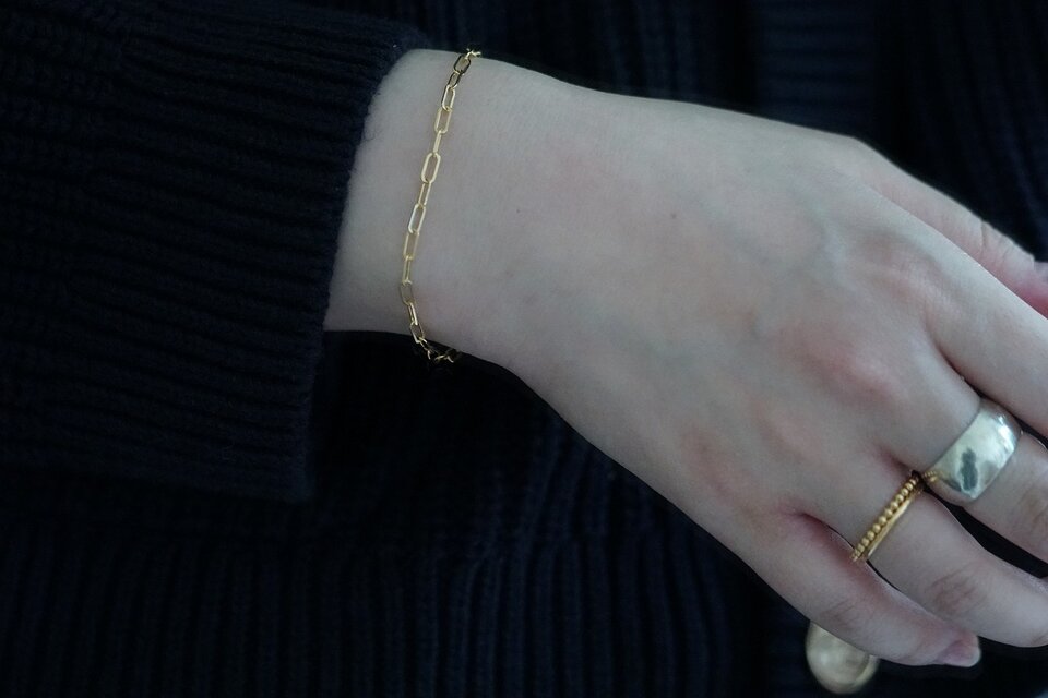 イタリー＊2Bゴールド＊K18✕シルバー☆クリップチェーンブレスレット＊新品 K18 ペーパークリップ ブレスレット 2.7mm チェーンブレスレット